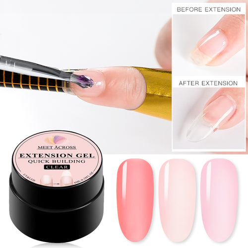MEET ACROSS Poly Quick Extension UV Gel Set Clear White Pink Builder Nail Gel Polish for Nail Extensions Nail Forms Acrylic Tips