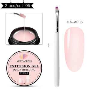 MEET ACROSS Poly Quick Extension UV Gel Set Clear White Pink Builder Nail Gel Polish for Nail Extensions Nail Forms Acrylic Tips
