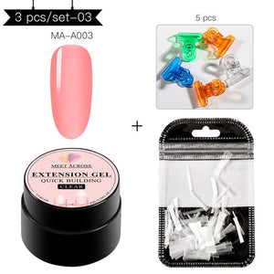 MEET ACROSS Poly Quick Extension UV Gel Set Clear White Pink Builder Nail Gel Polish for Nail Extensions Nail Forms Acrylic Tips