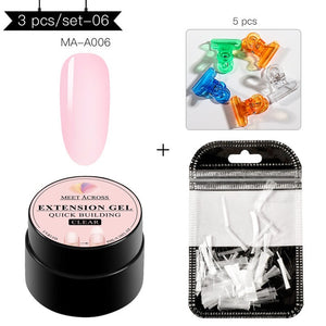 MEET ACROSS Poly Quick Extension UV Gel Set Clear White Pink Builder Nail Gel Polish for Nail Extensions Nail Forms Acrylic Tips