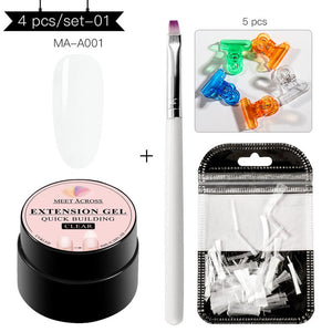 MEET ACROSS Poly Quick Extension UV Gel Set Clear White Pink Builder Nail Gel Polish for Nail Extensions Nail Forms Acrylic Tips