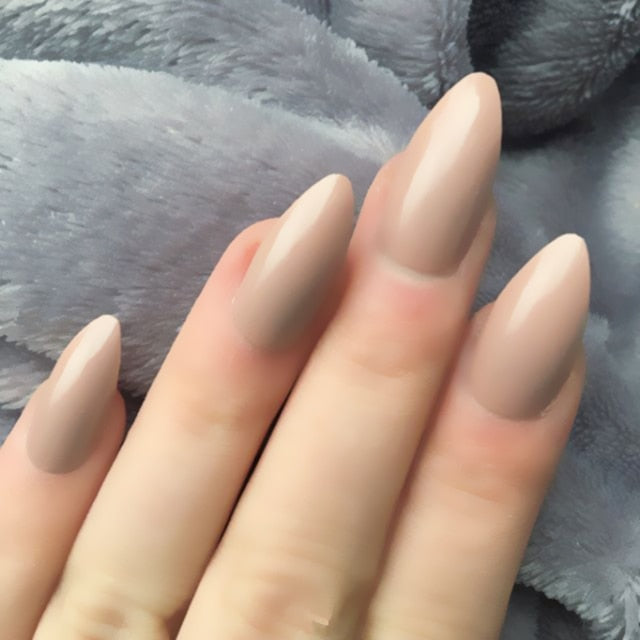 24PCS Long Coffin Glossy False Nails Solid White Acrylic Fake Nails Natural Clear Glitter Ballerina Nail Tips For Nail Extention