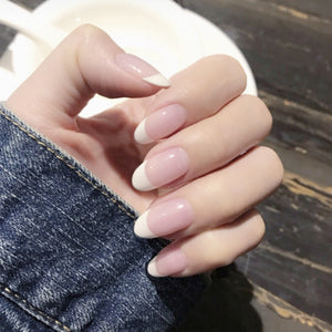 24PCS Long Coffin Glossy False Nails Solid White Acrylic Fake Nails Natural Clear Glitter Ballerina Nail Tips For Nail Extention