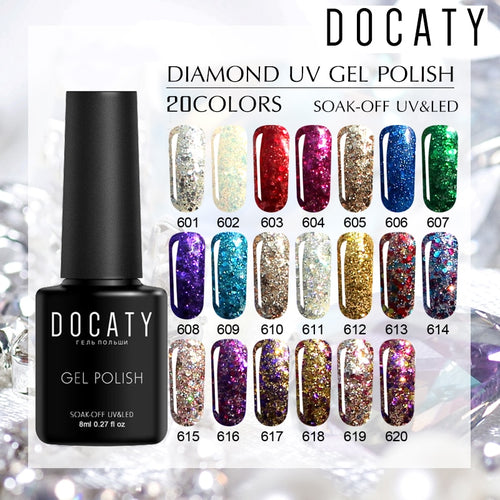 Docaty 2019 Diamond Nail Gel Varnishes Glitter LED UV Gel Polish Shiny Sequins Gel Nail Polish Vernis Semi Permanent GelLak
