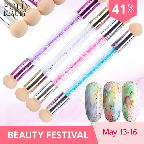 1pcs Double Head Gradient Nail Brushes Mirror Glitter Handle Acrylic Polish Picker Pen Manicure Dotting Blooming Sponge CH945
