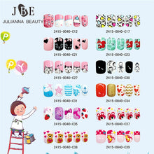 Load image into Gallery viewer, 24PCS Press on Children Candy False Nail Tips Cartoon Full Cover Kid Pink Fake Nail Art for Little Girls 14 Design Manicure Tool