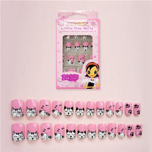 Load image into Gallery viewer, 24PCS Press on Children Candy False Nail Tips Cartoon Full Cover Kid Pink Fake Nail Art for Little Girls 14 Design Manicure Tool