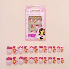 Load image into Gallery viewer, 24PCS Press on Children Candy False Nail Tips Cartoon Full Cover Kid Pink Fake Nail Art for Little Girls 14 Design Manicure Tool