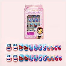 Load image into Gallery viewer, 24PCS Press on Children Candy False Nail Tips Cartoon Full Cover Kid Pink Fake Nail Art for Little Girls 14 Design Manicure Tool