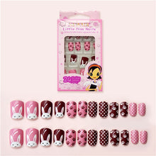 Load image into Gallery viewer, 24PCS Press on Children Candy False Nail Tips Cartoon Full Cover Kid Pink Fake Nail Art for Little Girls 14 Design Manicure Tool