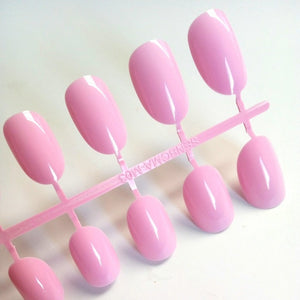 Artificial Oval Fake Nails Clear Plastic Soft Pink False Nails Candy Short Nail Tips 24Pcs/ set P01Q