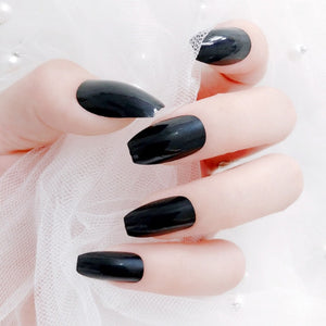 24PCS Long Coffin Glossy False Nails Solid White Acrylic Fake Nails Natural Clear Glitter Ballerina Nail Tips For Nail Extention