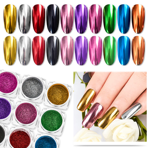 Nail Art Mirror Pigment Powder Shine Nail Glitters Metallic Color Nail Art UV Gel Polishing Rose Gold Silver Manicure Nail Art C