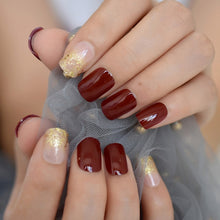 Load image into Gallery viewer, 24Pcs Ballerina Fake Nails Khaki Nude Marble Coffin Flat Artificial False Nail Tips for Office Home Faux Ongle Free Glue Sticker