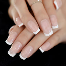 Load image into Gallery viewer, 24Pcs Ballerina Fake Nails Khaki Nude Marble Coffin Flat Artificial False Nail Tips for Office Home Faux Ongle Free Glue Sticker