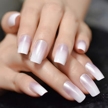 Load image into Gallery viewer, 24Pcs Ballerina Fake Nails Khaki Nude Marble Coffin Flat Artificial False Nail Tips for Office Home Faux Ongle Free Glue Sticker