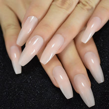 Load image into Gallery viewer, 24Pcs Ballerina Fake Nails Khaki Nude Marble Coffin Flat Artificial False Nail Tips for Office Home Faux Ongle Free Glue Sticker