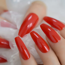 Load image into Gallery viewer, 24Pcs Ballerina Fake Nails Khaki Nude Marble Coffin Flat Artificial False Nail Tips for Office Home Faux Ongle Free Glue Sticker