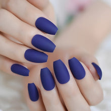 Load image into Gallery viewer, 24Pcs Ballerina Fake Nails Khaki Nude Marble Coffin Flat Artificial False Nail Tips for Office Home Faux Ongle Free Glue Sticker