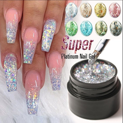 Modelones Platinum Glitter Led Gel Soak Off Nail Gel Lacquer Shiny Sequins Decorations UV Gel Varnish Painting Flowers UV Polish