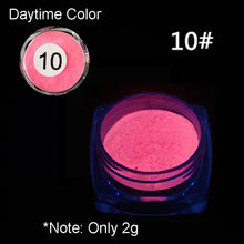 Load image into Gallery viewer, 1 Box Neon Phosphor Powder Nail Glitter Powder 10 Colors Dust Luminous Pigment Fluorescent Powder Nail Glitters Glow in the Dark