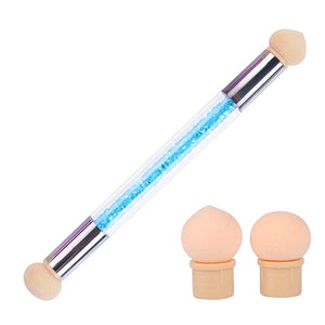 1pcs Double Head Gradient Nail Brushes Mirror Glitter Handle Acrylic Polish Picker Pen Manicure Dotting Blooming Sponge CH945