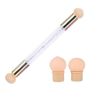 1pcs Double Head Gradient Nail Brushes Mirror Glitter Handle Acrylic Polish Picker Pen Manicure Dotting Blooming Sponge CH945