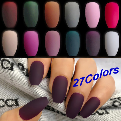 Wholesale Coffin Fake Nails Matte Wine Red Frosted Press On Nails Coloured White Black Peacock blue False Nails 27 Colors