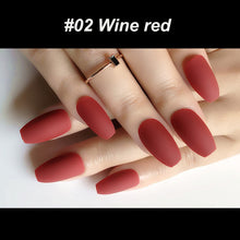 Load image into Gallery viewer, Wholesale Coffin Fake Nails Matte Wine Red Frosted Press On Nails Coloured White Black Peacock blue False Nails 27 Colors