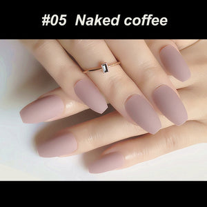 Wholesale Coffin Fake Nails Matte Wine Red Frosted Press On Nails Coloured White Black Peacock blue False Nails 27 Colors