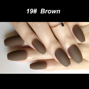 Wholesale Coffin Fake Nails Matte Wine Red Frosted Press On Nails Coloured White Black Peacock blue False Nails 27 Colors