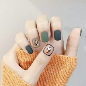 24pcs Fashion Fake Nails with Glue For Girls Candy Color Grey  DIY Nail Art Tips 3D Moon Style Design Build press on nails short