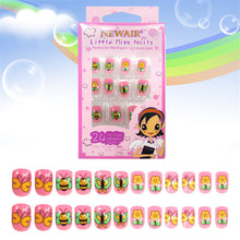 Load image into Gallery viewer, 24PCS Press on Children Candy False Nail Tips Cartoon Full Cover Kid Pink Fake Nail Art for Little Girls 14 Design Manicure Tool