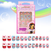 Load image into Gallery viewer, 24PCS Press on Children Candy False Nail Tips Cartoon Full Cover Kid Pink Fake Nail Art for Little Girls 14 Design Manicure Tool
