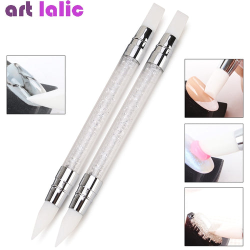 Dual-ended 2 Ways Nail Art Silicone Sculpture Pen 3D Carving DIY Glitter Powder Liquid Manicure Dotting Brush Nail Tips Tool