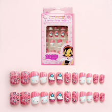 Load image into Gallery viewer, 24pcs 15 Designs Short Head Cute Bear Strawberry Heart Fake Nails Press on Children Candy False Nail Tips Manicure Beauty Tools