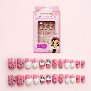 24pcs 15 Designs Short Head Cute Bear Strawberry Heart Fake Nails Press on Children Candy False Nail Tips Manicure Beauty Tools