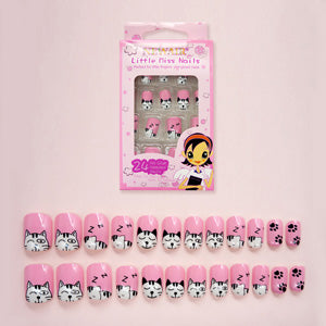 24pcs 15 Designs Short Head Cute Bear Strawberry Heart Fake Nails Press on Children Candy False Nail Tips Manicure Beauty Tools