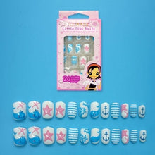 Load image into Gallery viewer, 24pcs 15 Designs Short Head Cute Bear Strawberry Heart Fake Nails Press on Children Candy False Nail Tips Manicure Beauty Tools