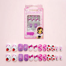 Load image into Gallery viewer, 24pcs 15 Designs Short Head Cute Bear Strawberry Heart Fake Nails Press on Children Candy False Nail Tips Manicure Beauty Tools