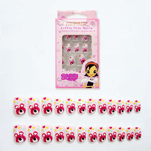 24pcs 15 Designs Short Head Cute Bear Strawberry Heart Fake Nails Press on Children Candy False Nail Tips Manicure Beauty Tools