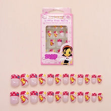 Load image into Gallery viewer, 24pcs 15 Designs Short Head Cute Bear Strawberry Heart Fake Nails Press on Children Candy False Nail Tips Manicure Beauty Tools