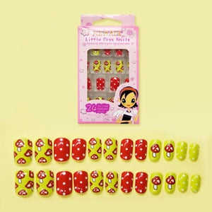 24pcs 15 Designs Short Head Cute Bear Strawberry Heart Fake Nails Press on Children Candy False Nail Tips Manicure Beauty Tools
