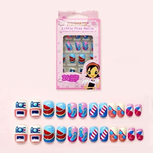 24pcs 15 Designs Short Head Cute Bear Strawberry Heart Fake Nails Press on Children Candy False Nail Tips Manicure Beauty Tools
