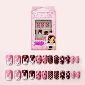 24pcs 15 Designs Short Head Cute Bear Strawberry Heart Fake Nails Press on Children Candy False Nail Tips Manicure Beauty Tools