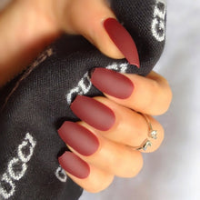 Load image into Gallery viewer, Wholesale Coffin Fake Nails Matte Wine Red Frosted Press On Nails Coloured White Black Peacock blue False Nails 27 Colors