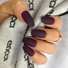 Load image into Gallery viewer, Wholesale Coffin Fake Nails Matte Wine Red Frosted Press On Nails Coloured White Black Peacock blue False Nails 27 Colors