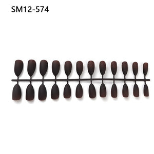 24pcs Matte Pure Color False Nails Popular Designs Glue On Long Tip Patch Artificial Nail Chip Extensions Nail Art Accessories