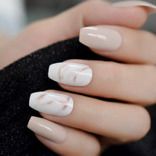 Load image into Gallery viewer, 24Pcs Ballerina Fake Nails Khaki Nude Marble Coffin Flat Artificial False Nail Tips for Office Home Faux Ongle Free Glue Sticker