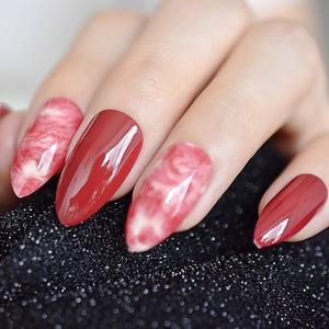 24Pcs Ballerina Fake Nails Khaki Nude Marble Coffin Flat Artificial False Nail Tips for Office Home Faux Ongle Free Glue Sticker